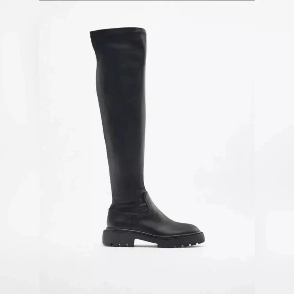 Zara Over The knee 3008/611 Lug Sole Boots Size‎ 40 US 9 Black